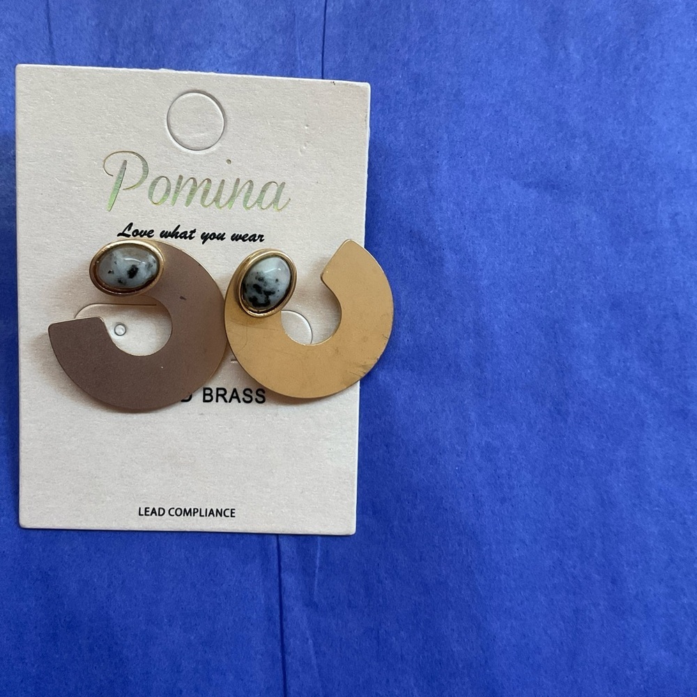 Pomina Two-Tone Brown and Gold Hoop Drop Earrings with Stone Accent